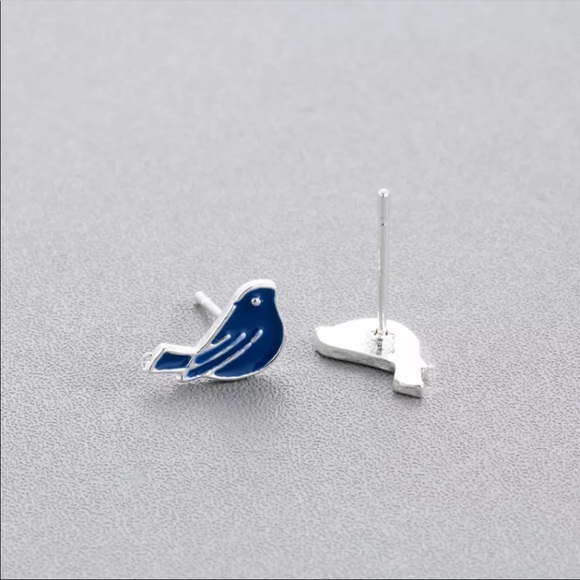 Silver Blue Bird Earrings - Picture 2 of 2